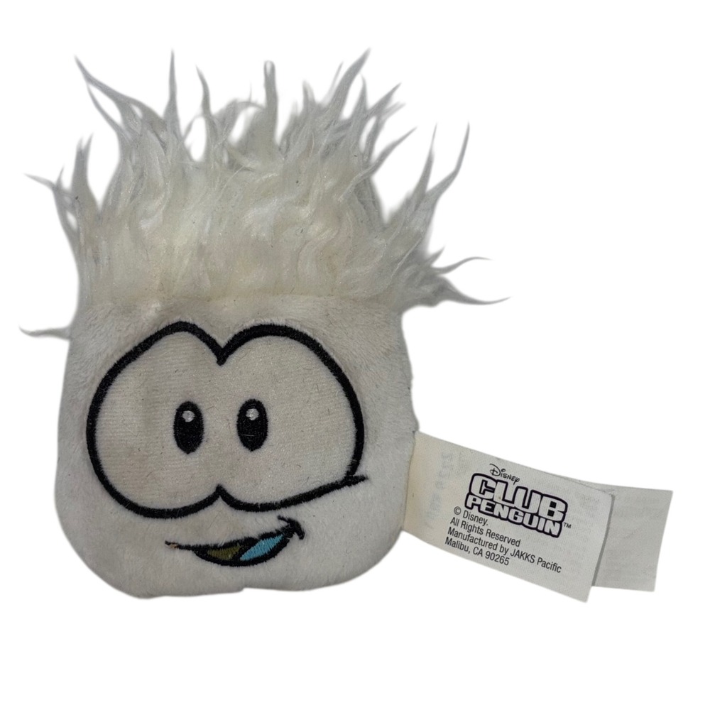 Disney Club Penguin White Puffle Plush JAKKS Pacific White Fuzzy Hair Toy